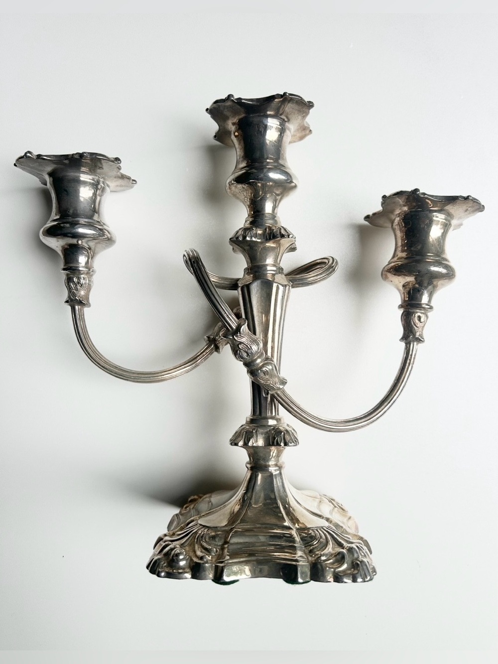 Genuine Antique Silver 3-Arm Candelabra Centerpiece